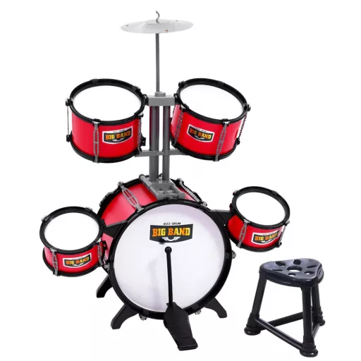 Set di tamburi per bambini bordeaux con sedia - Suono e design realistici