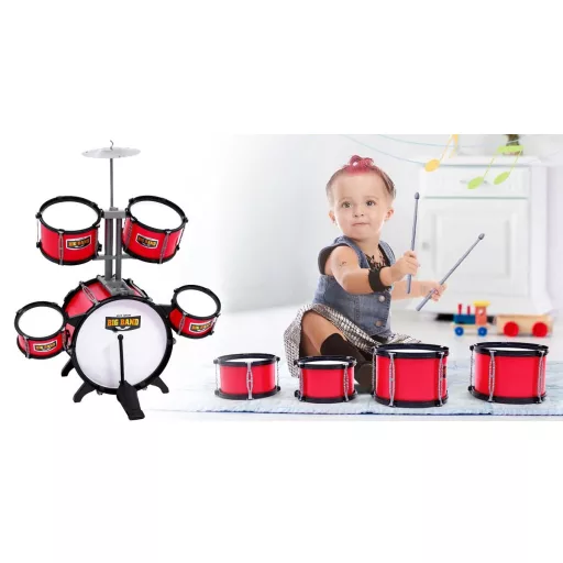 Set di tamburi per bambini bordeaux con sedia - Suono e design realistici