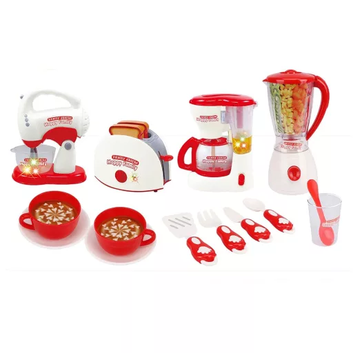Set di elettrodomestici per bambini 4 pezzi con suoni realistici e 8 accessori
