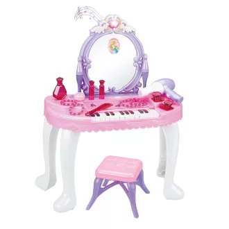   Tavolo da trucco e pianoforte 2-in-1 per principesse con specchio interattivo e 13 accessori