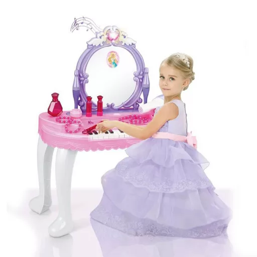 Tavolo da trucco e pianoforte 2-in-1 per principesse con specchio interattivo e 13 accessori