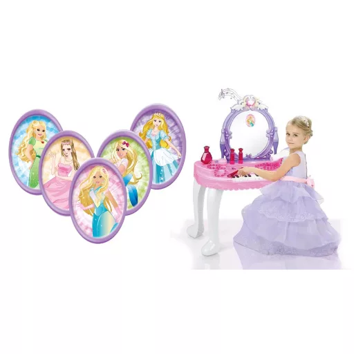 Tavolo da trucco e pianoforte 2-in-1 per principesse con specchio interattivo e 13 accessori