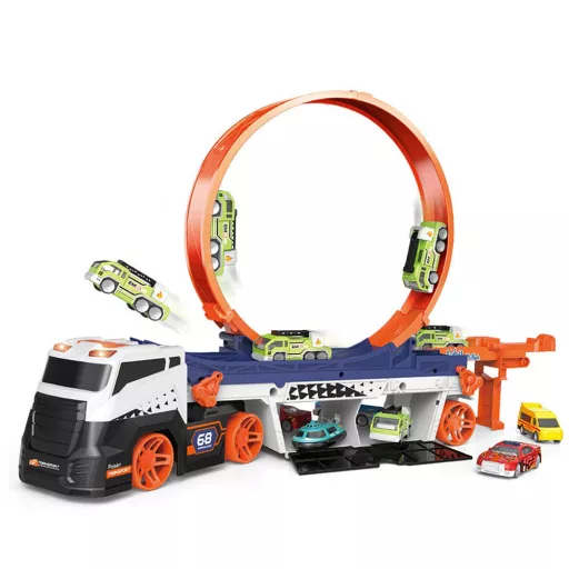 Set di gioco pista a loop per camion con auto in miniatura per bambini