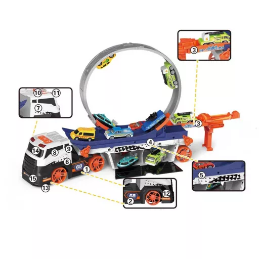 Set di gioco pista a loop per camion con auto in miniatura per bambini