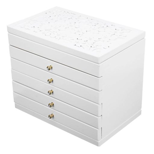 Organizzatore di gioielli bianco a 6 scomparti con specchio e cassetti