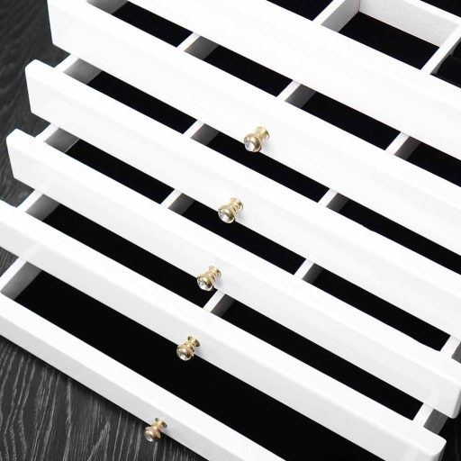 Organizzatore di gioielli bianco a 6 scomparti con specchio e cassetti