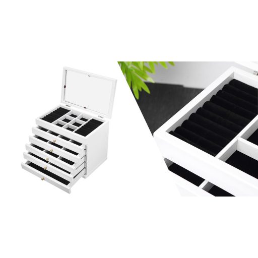 Organizzatore di gioielli bianco a 6 scomparti con specchio e cassetti
