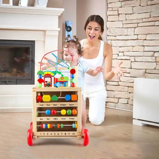 Giocattolo multifunzionale in legno per camminare con caratteristiche di sviluppo delle abilità per bambini