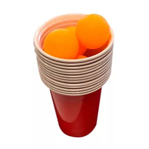 Set di Beer Pong con Tavolo Pieghevole, 50 Bicchieri e 6 Palline
