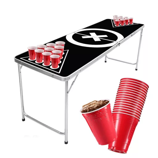 Set di Beer Pong con Tavolo Pieghevole, 50 Bicchieri e 6 Palline