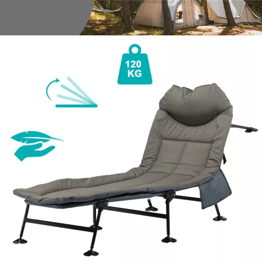 Letto da campeggio pieghevole con schienale regolabile e capacità di 120 kg