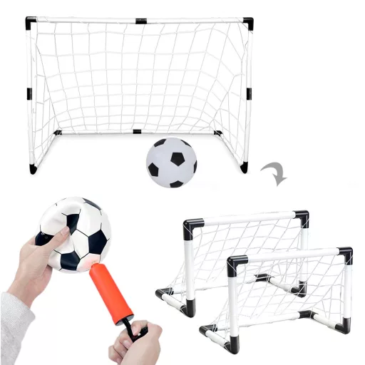 Set di porte da calcio portatili 2-in-1 con pallone e pompa - Dimensioni regolabili per divertimento all'aperto