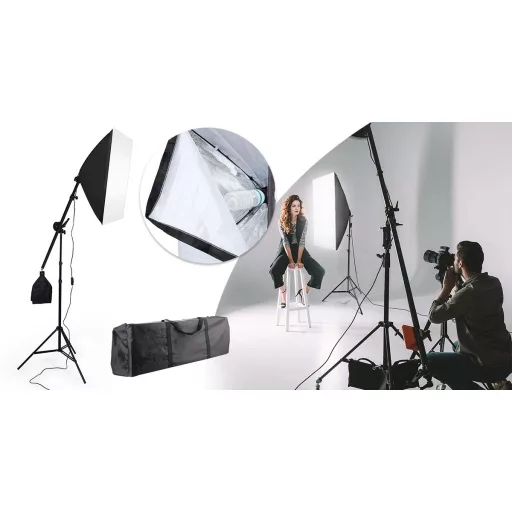 Kit di illuminazione da studio portatile con luce bianca fredda 5500K e treppiede regolabile