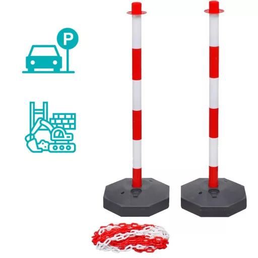 Set di 4 pali di traffico con catena da 20 m - Resistente alle intemperie e stabile