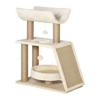   Albero per gatti beige a 2 livelli con pali per graffiare e letto in peluche