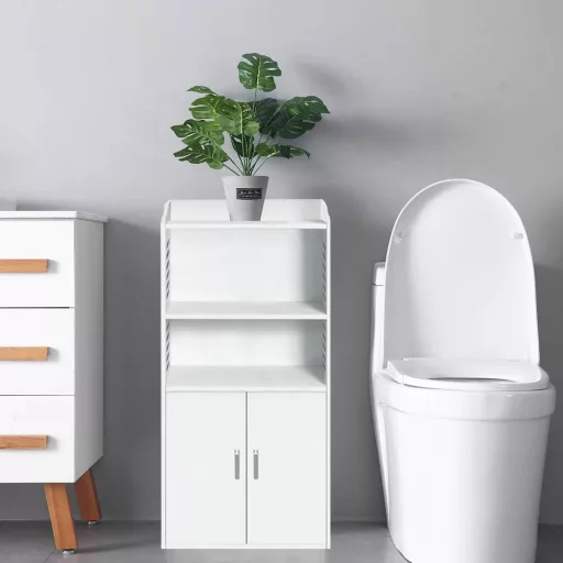 Mobile bagno compatto bianco, resistente all'umidità, facile da montare