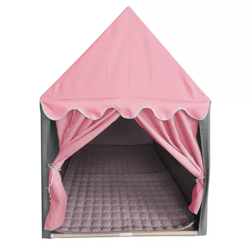 Casa da gioco per bambini con materassino morbido - Rosa, facile da montare, struttura in legno naturale