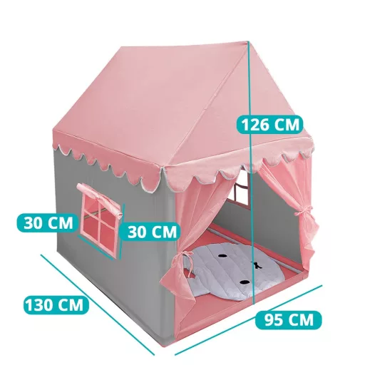 Casa da gioco per bambini con materassino morbido - Rosa, facile da montare, struttura in legno naturale