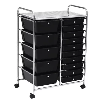   Carrello di Stoccaggio Mobile con 15 Cassetti, Vari Colori - Nero