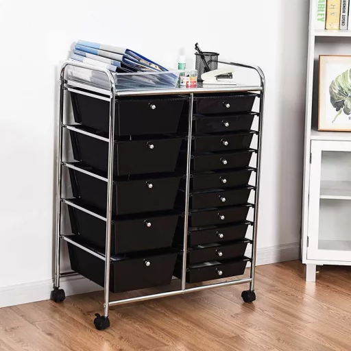 Carrello di Stoccaggio Mobile con 15 Cassetti, Vari Colori - Nero