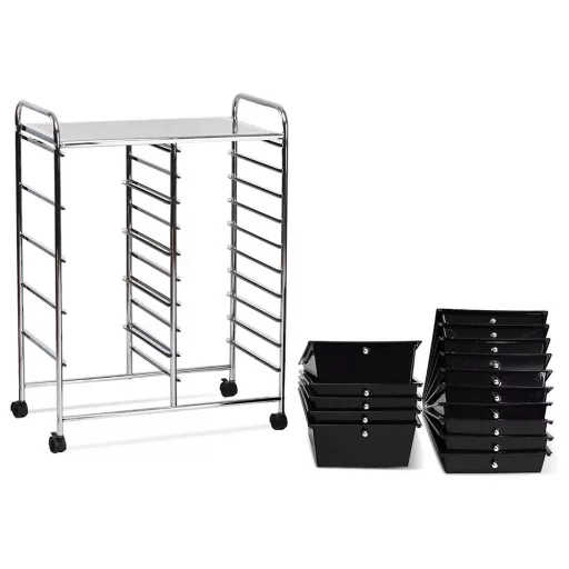 Carrello di Stoccaggio Mobile con 15 Cassetti, Vari Colori - Nero