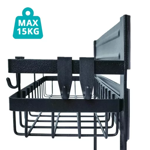 Mensola da cucina magnetica con 2 cesti e 4 ganci