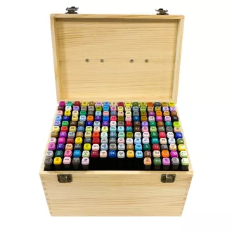   Set di pennarelli a doppia punta da 170 pezzi con scatola di legno verniciabile - colori vivaci e pastello