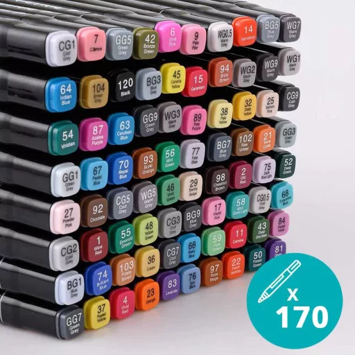 Set di pennarelli a doppia punta da 170 pezzi con scatola di legno verniciabile - colori vivaci e pastello