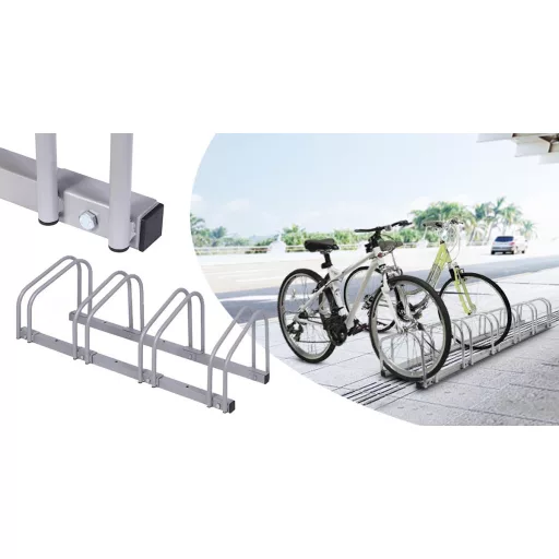 Portabici metallico da esterno per 4 biciclette, montabile a parete/terra, design salvaspazio