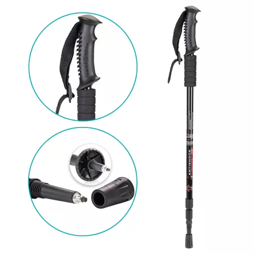 Bastoni da trekking telescopici regolabili con funzione anti-shock e 5 punte intercambiabili