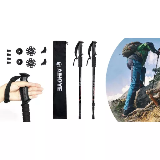 Bastoni da trekking telescopici regolabili con funzione anti-shock e 5 punte intercambiabili