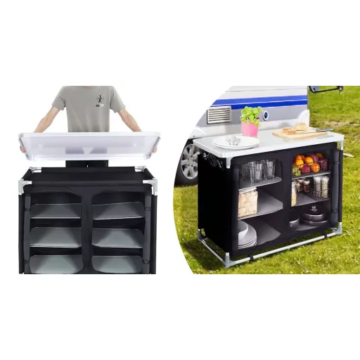 Organizzatore da campeggio portatile con 6 ripiani removibili e copertura impermeabile