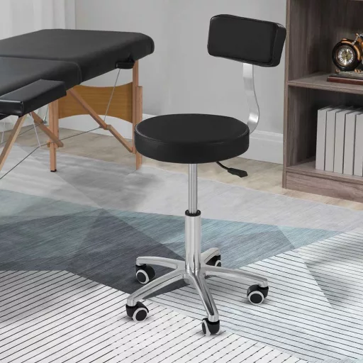 Sedia da bellezza ergonomica imbottita con altezza regolabile e sedile girevole - Nera