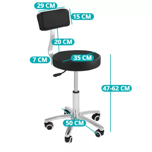 Sedia da bellezza ergonomica imbottita con altezza regolabile e sedile girevole - Nera