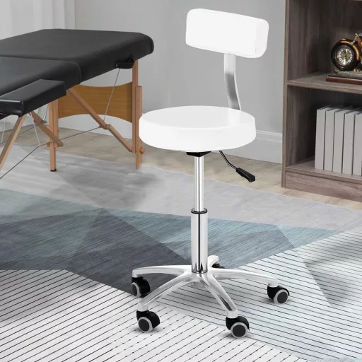 Sedia cosmetica ergonomica regolabile in altezza con schienale - disponibile in nero e bianco