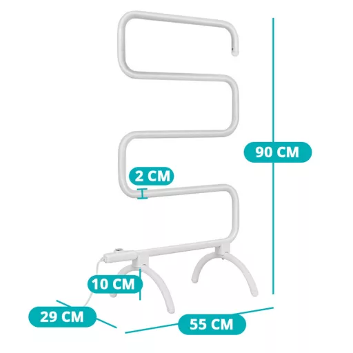 Scaldasalviette Elettrico a Forma di S - Montato a Muro, 100W, Protezione IP44