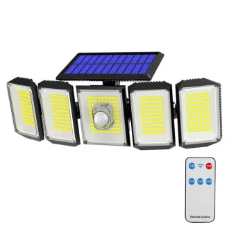   Lampada solare rotante a 5 pannelli 300 LED con sensore di movimento e telecomando, impermeabile IP65