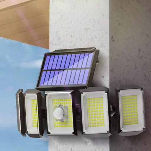 Lampada solare rotante a 5 pannelli 300 LED con sensore di movimento e telecomando, impermeabile IP65