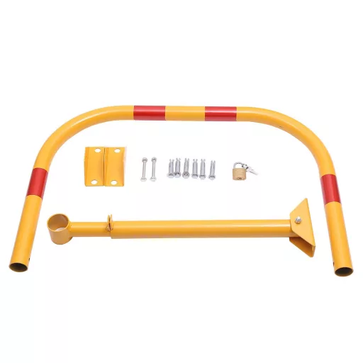 Barriera di parcheggio pieghevole bloccabile - Acciaio giallo resistente alle intemperie con 3 chiavi
