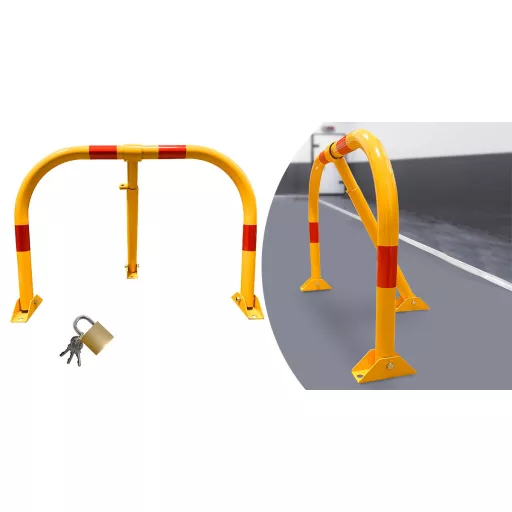 Barriera di parcheggio pieghevole bloccabile - Acciaio giallo resistente alle intemperie con 3 chiavi