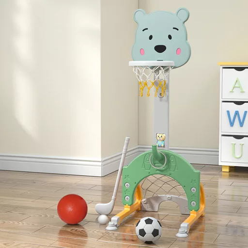 Set sportivo per bambini 4 in 1 con altezza regolabile - Basket, Calcio, Golf e Lancio degli Anelli