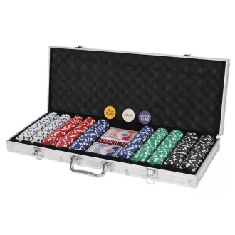   Set di poker da 500 pezzi in valigetta di alluminio con fiches, carte e dadi