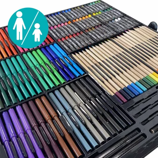 Set di disegno e pittura per bambini da 258 pezzi con matite colorate, pennarelli e acquerelli