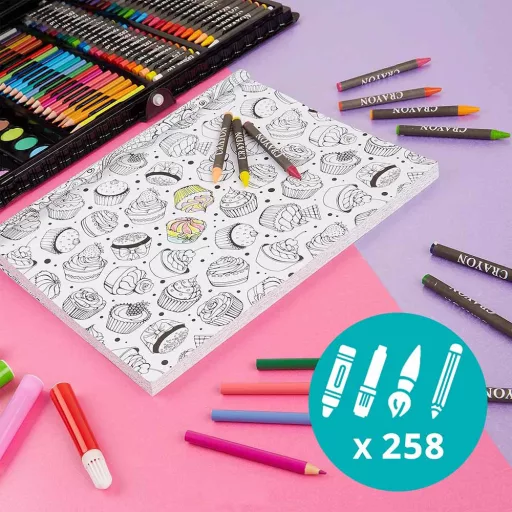Set di disegno e pittura per bambini da 258 pezzi con matite colorate, pennarelli e acquerelli
