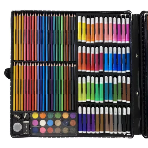 Set di disegno e pittura per bambini da 258 pezzi con matite colorate, pennarelli e acquerelli