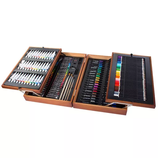 Set di pittura e disegno premium da 174 pezzi in elegante scatola di legno