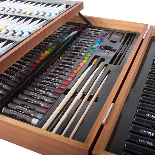 Set di pittura e disegno premium da 174 pezzi in elegante scatola di legno
