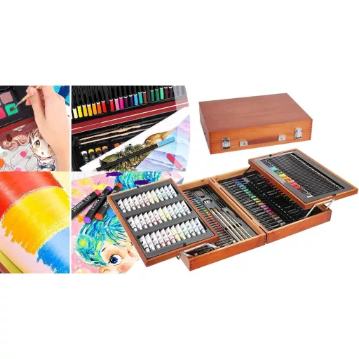 Set di pittura e disegno premium da 174 pezzi in elegante scatola di legno