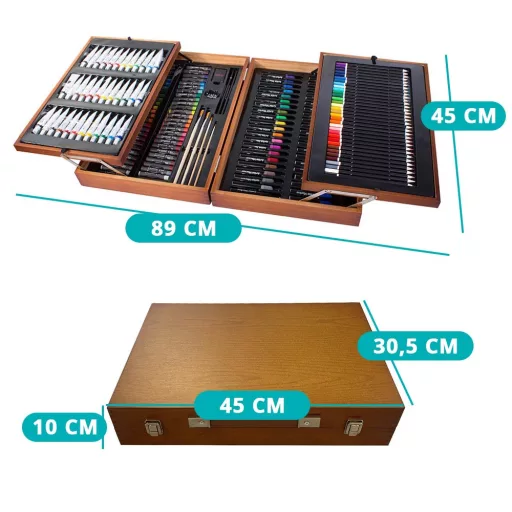 Set di pittura e disegno premium da 174 pezzi in elegante scatola di legno