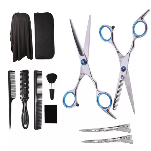 Set di strumenti per parrucchieri professionisti da 11 pezzi con forbici, pettini, clip e borsa